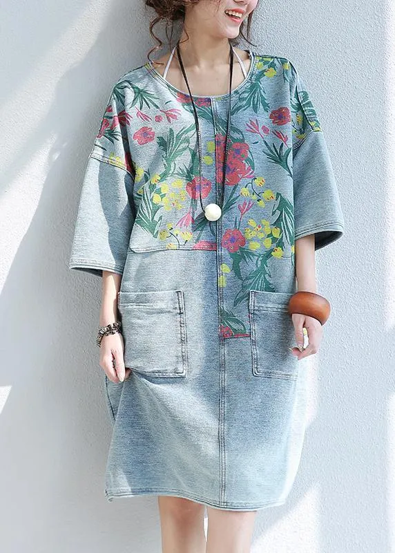 100% o neck pockets Cotton quilting dresses Catwalk floral Dresses