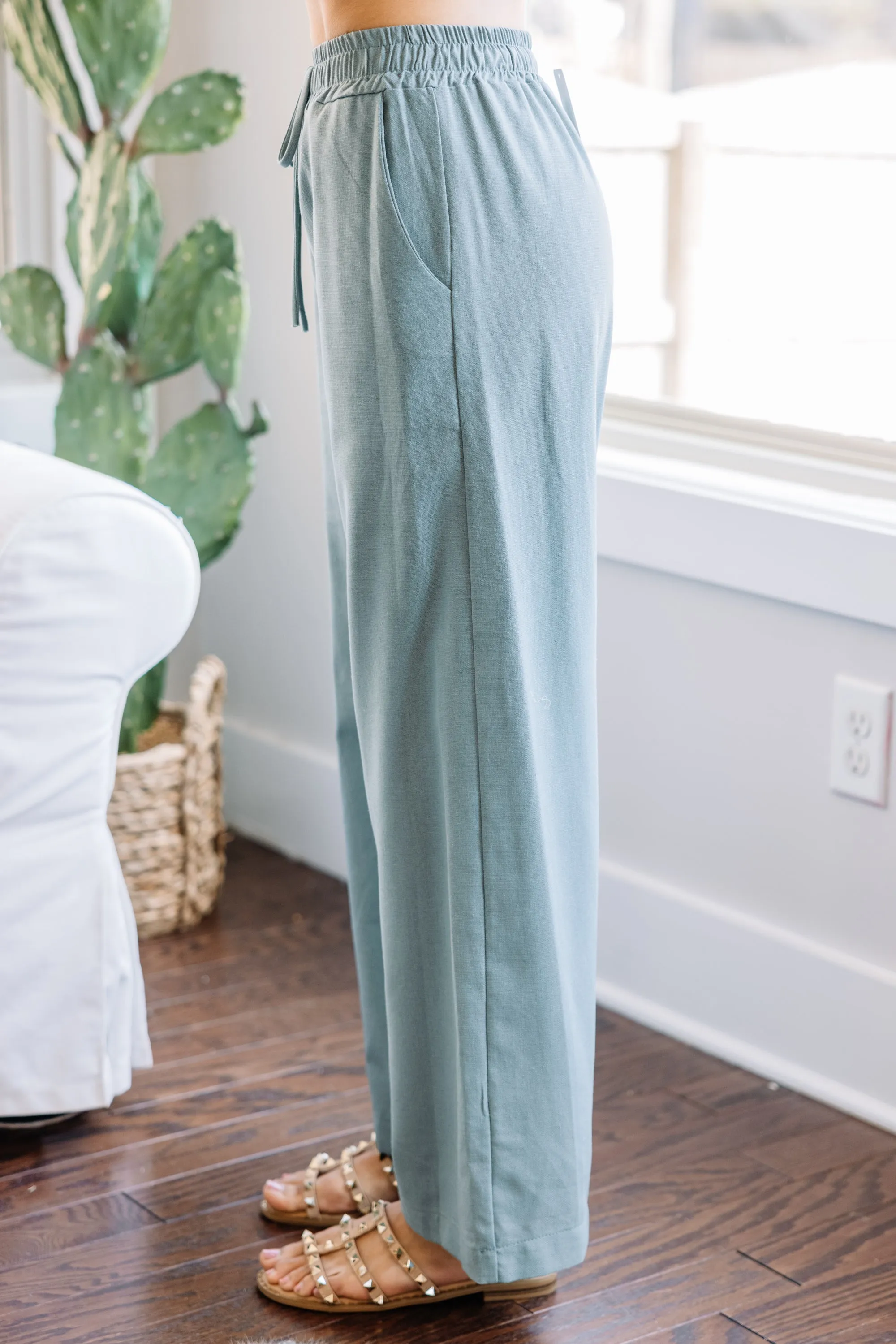 All Of Time Sage Green Linen Pants