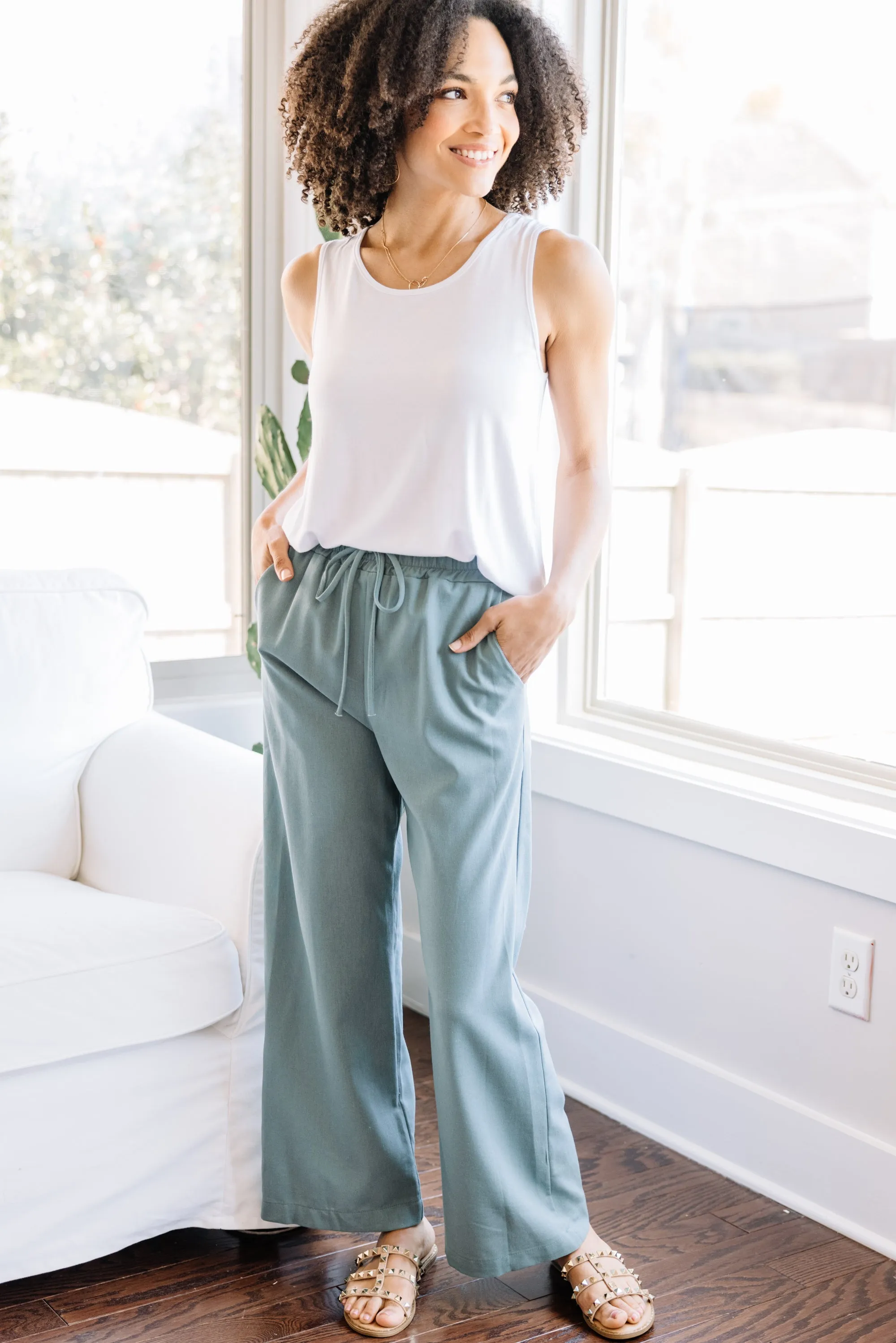 All Of Time Sage Green Linen Pants