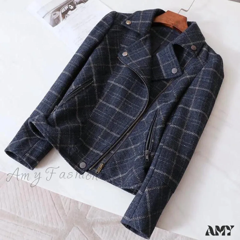 Amy Fashion - Chic Short Plaid Jackets