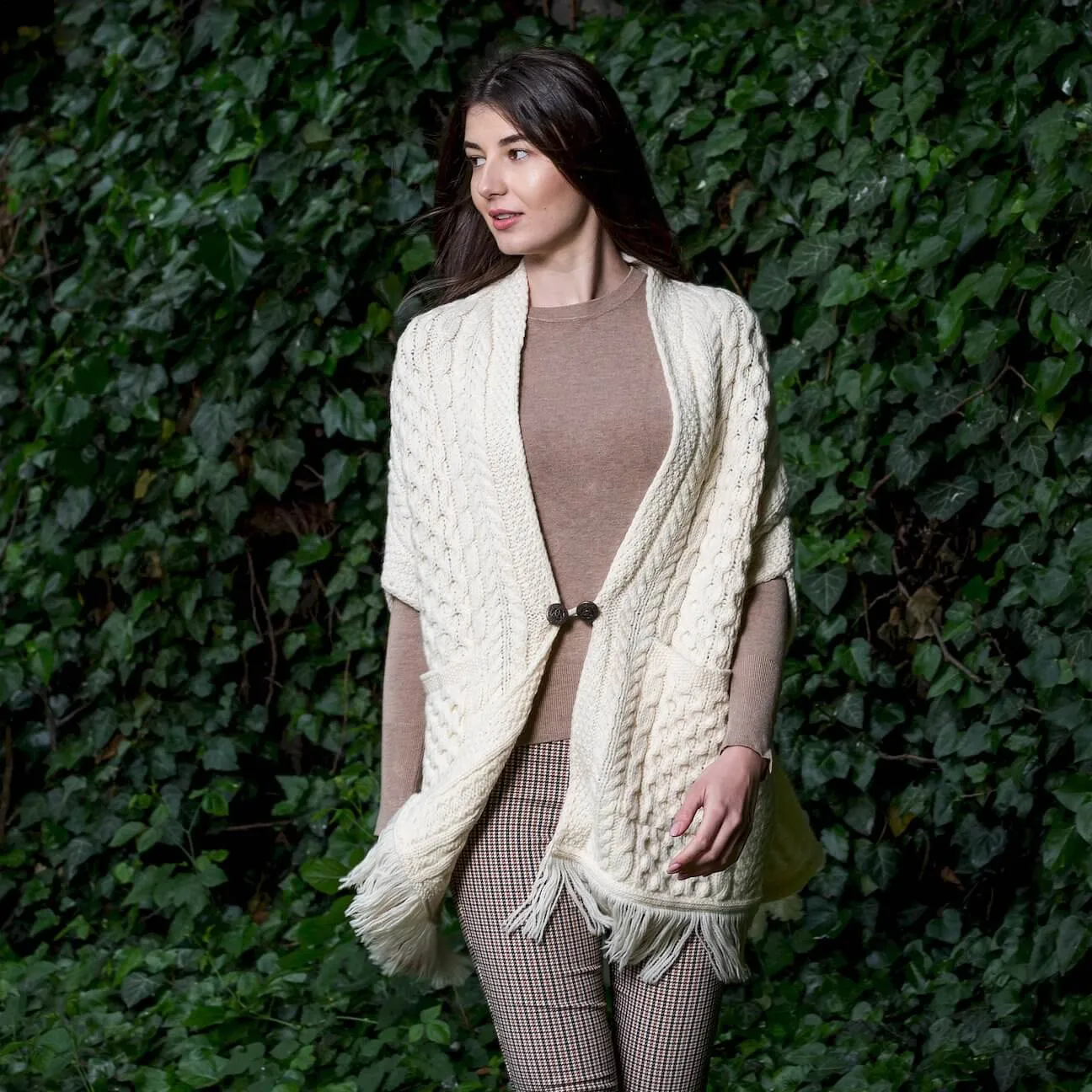 Aran Shawl Wrap Cardigan with Pockets