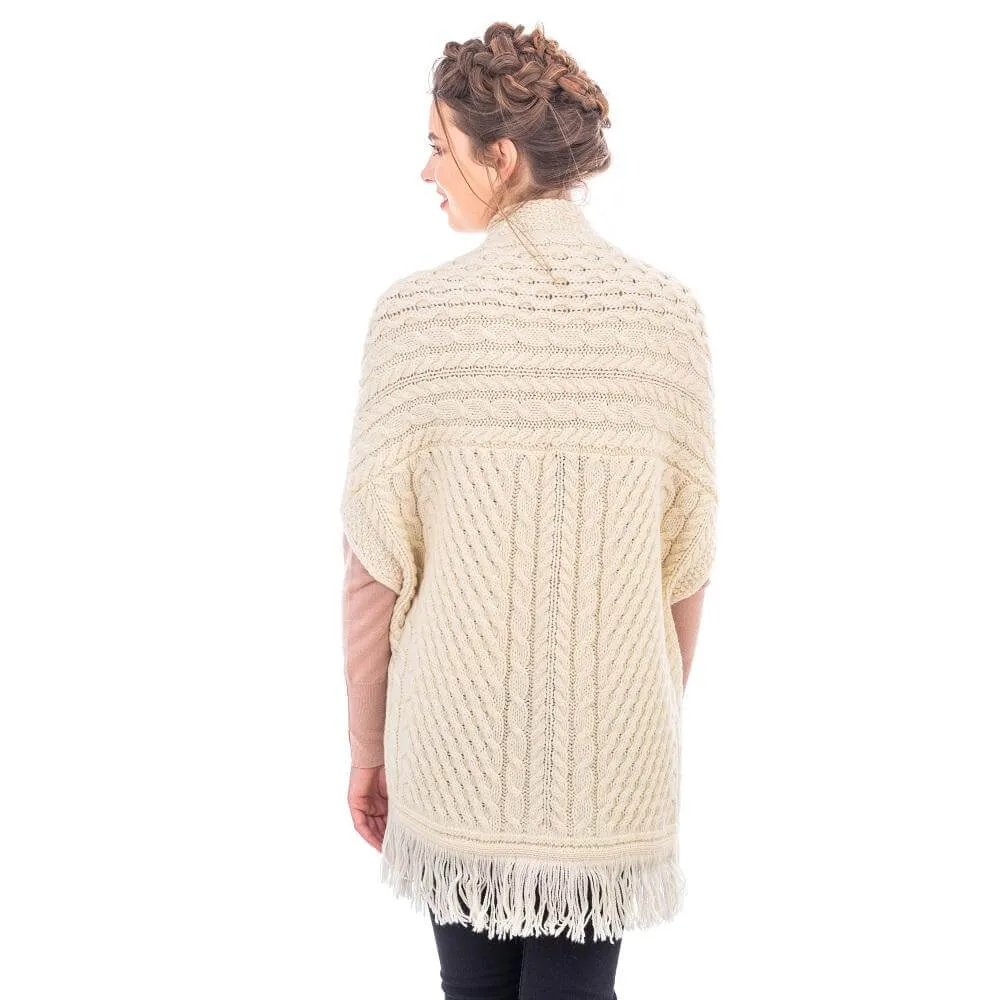 Aran Shawl Wrap Cardigan with Pockets