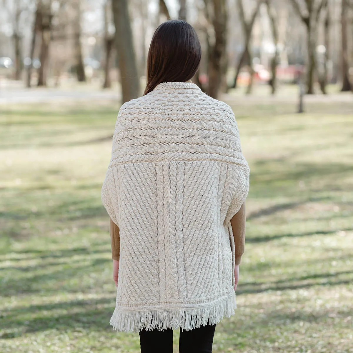 Aran Shawl Wrap Cardigan with Pockets