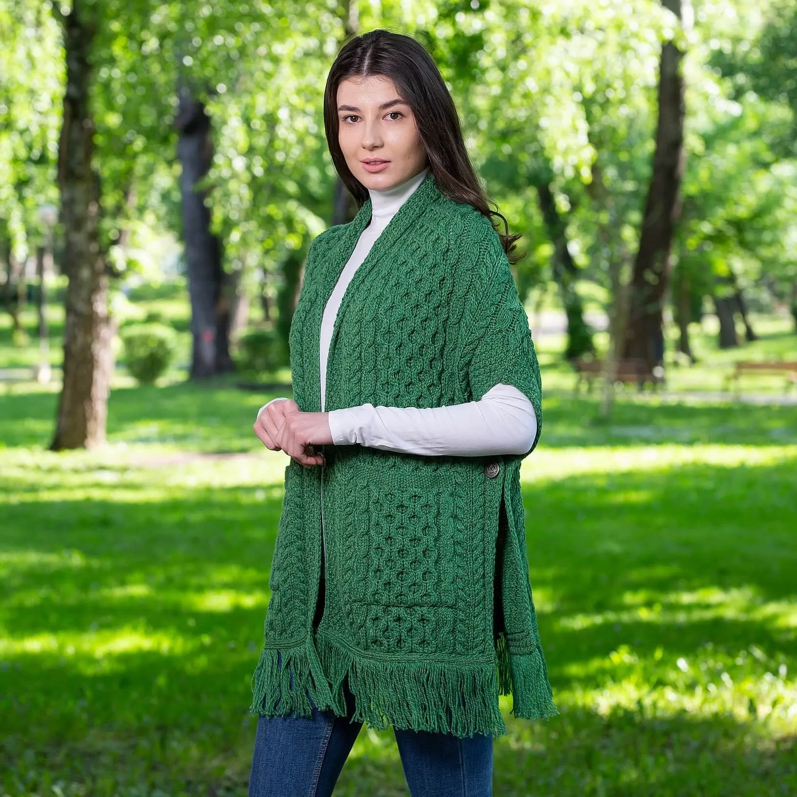 Aran Shawl Wrap Cardigan with Pockets