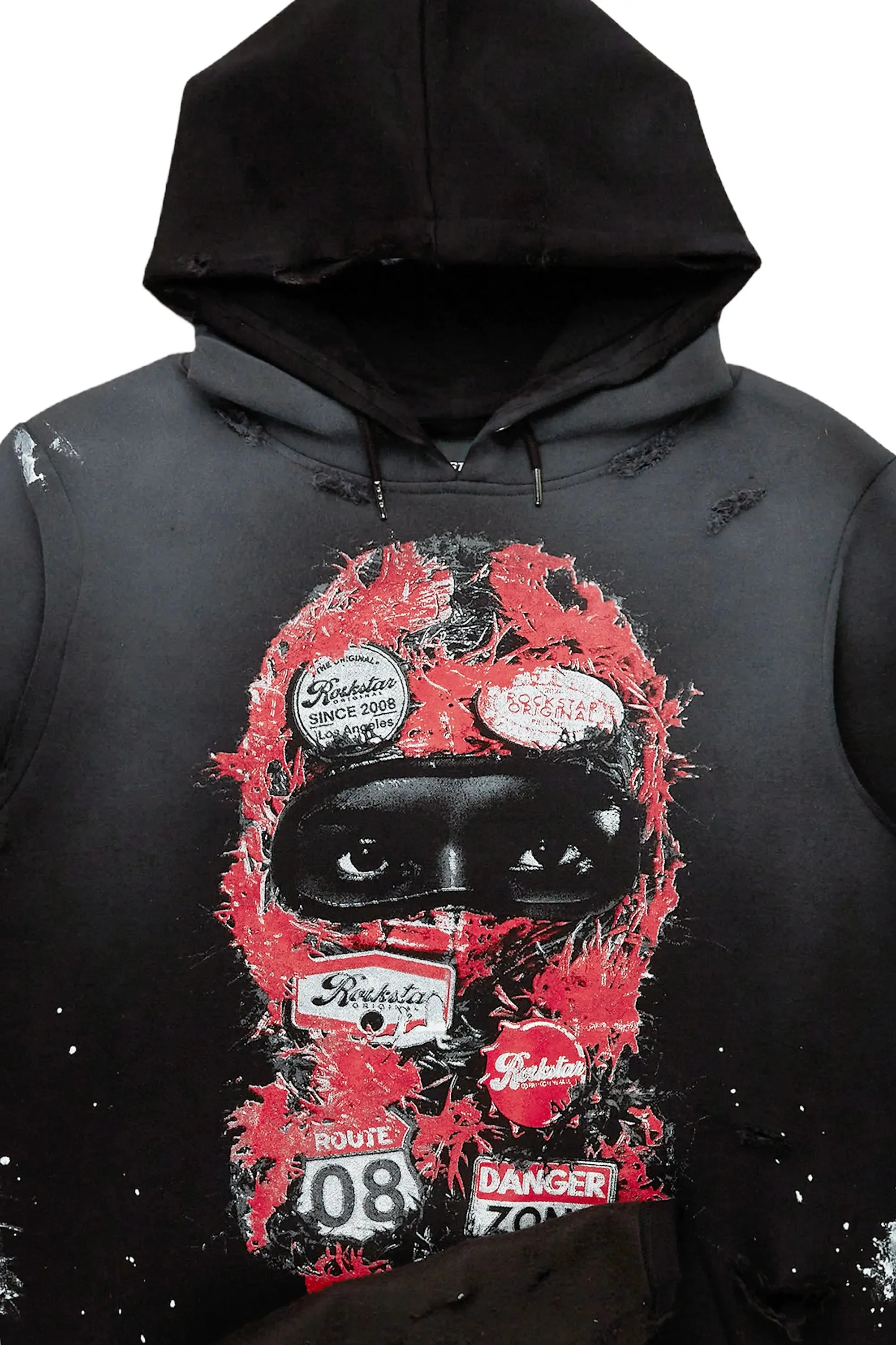 Barth Black Graphic Distressed Hoodie