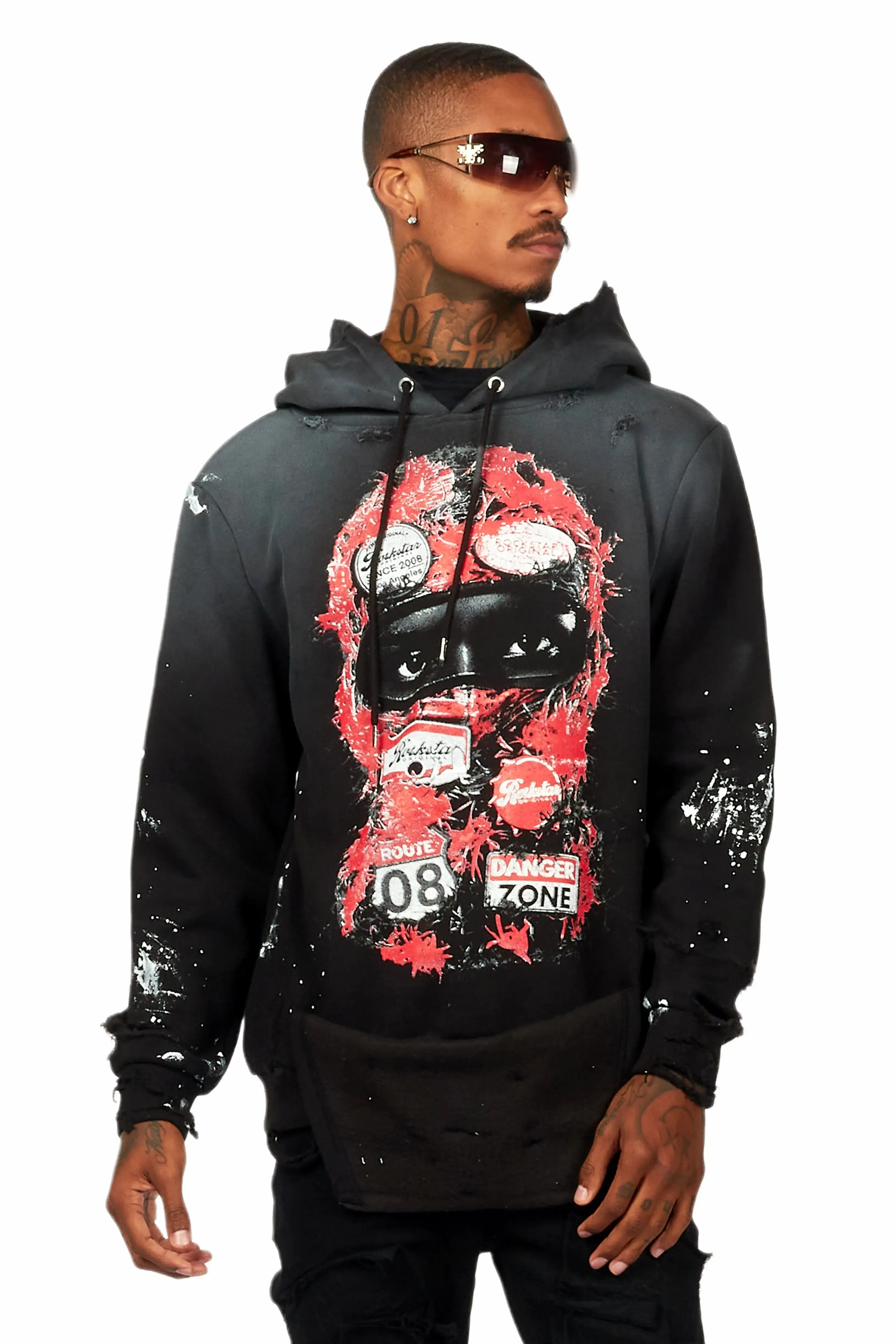 Barth Black Graphic Distressed Hoodie