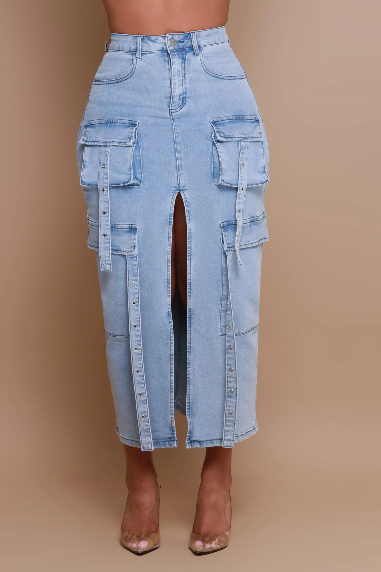 Be Gone Denim Cargo Skirt - Light Wash