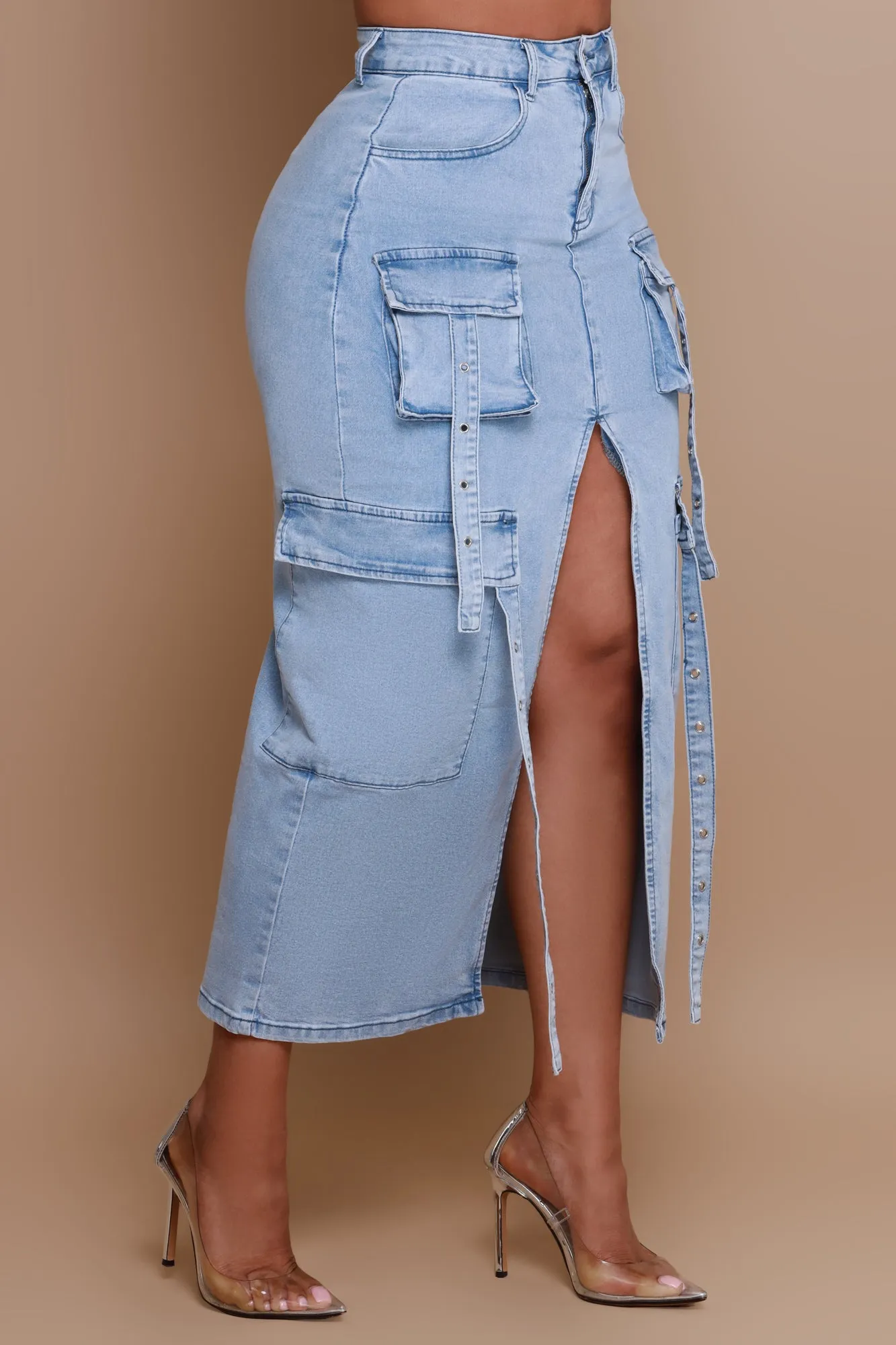 Be Gone Denim Cargo Skirt - Light Wash