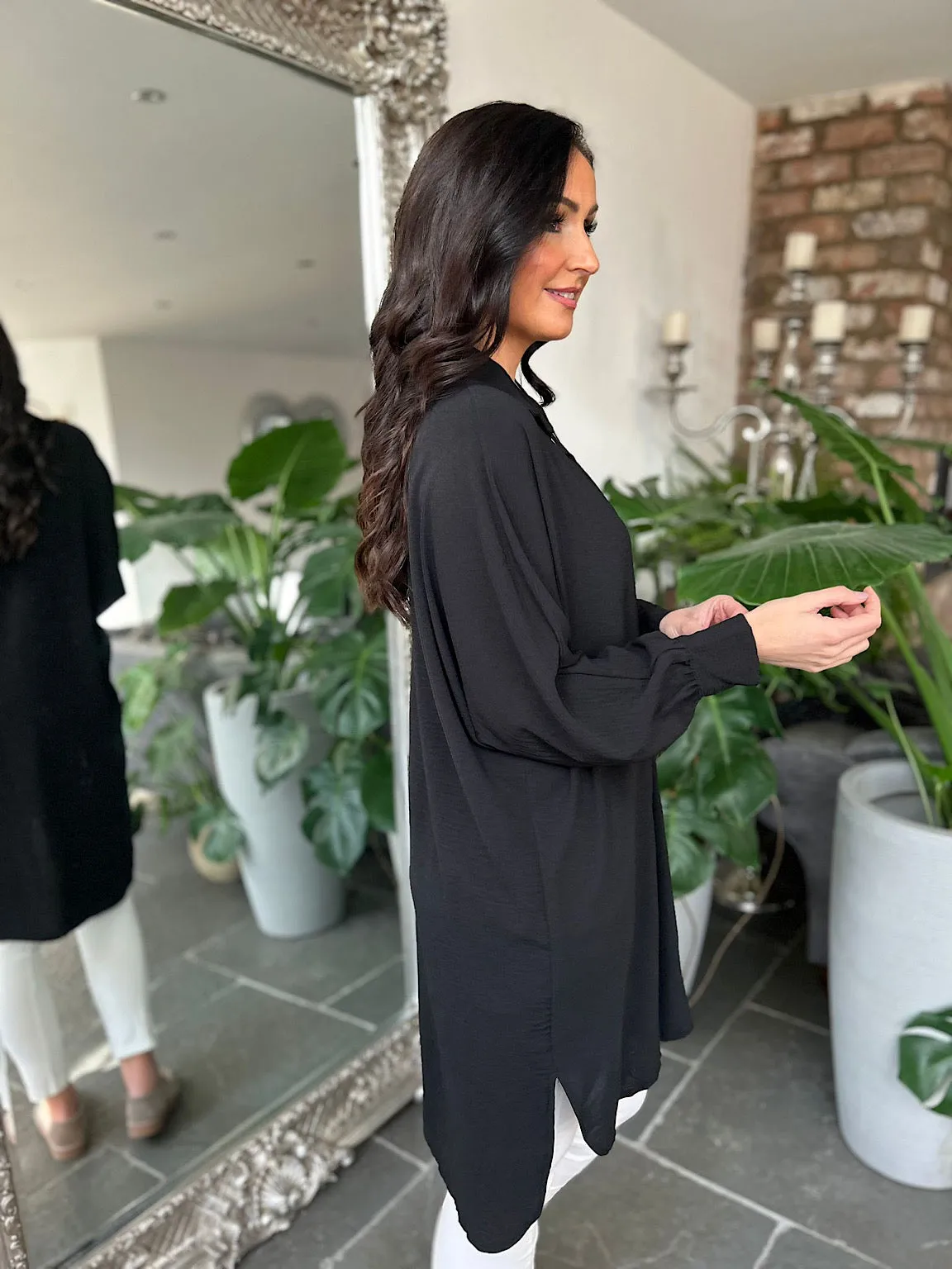 Black Longline Crepe Blouse Heidi