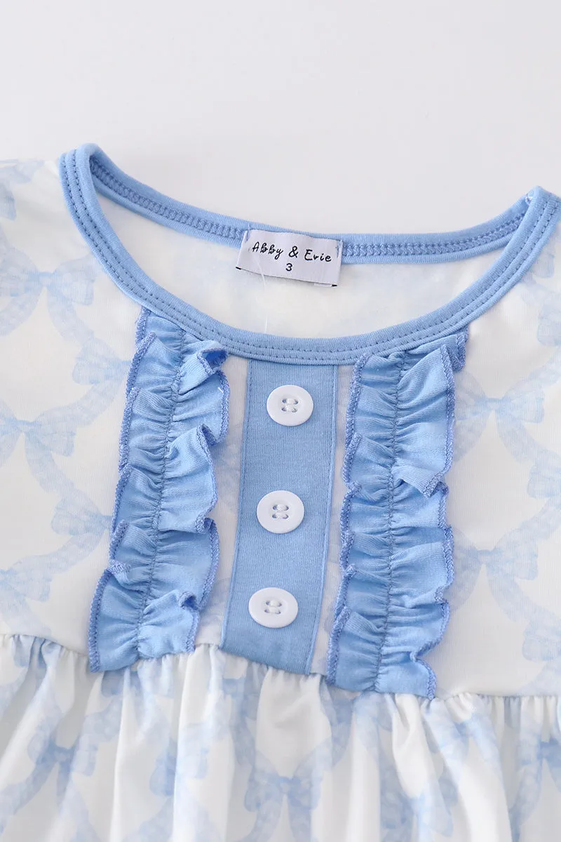 Blue bow girl pants set