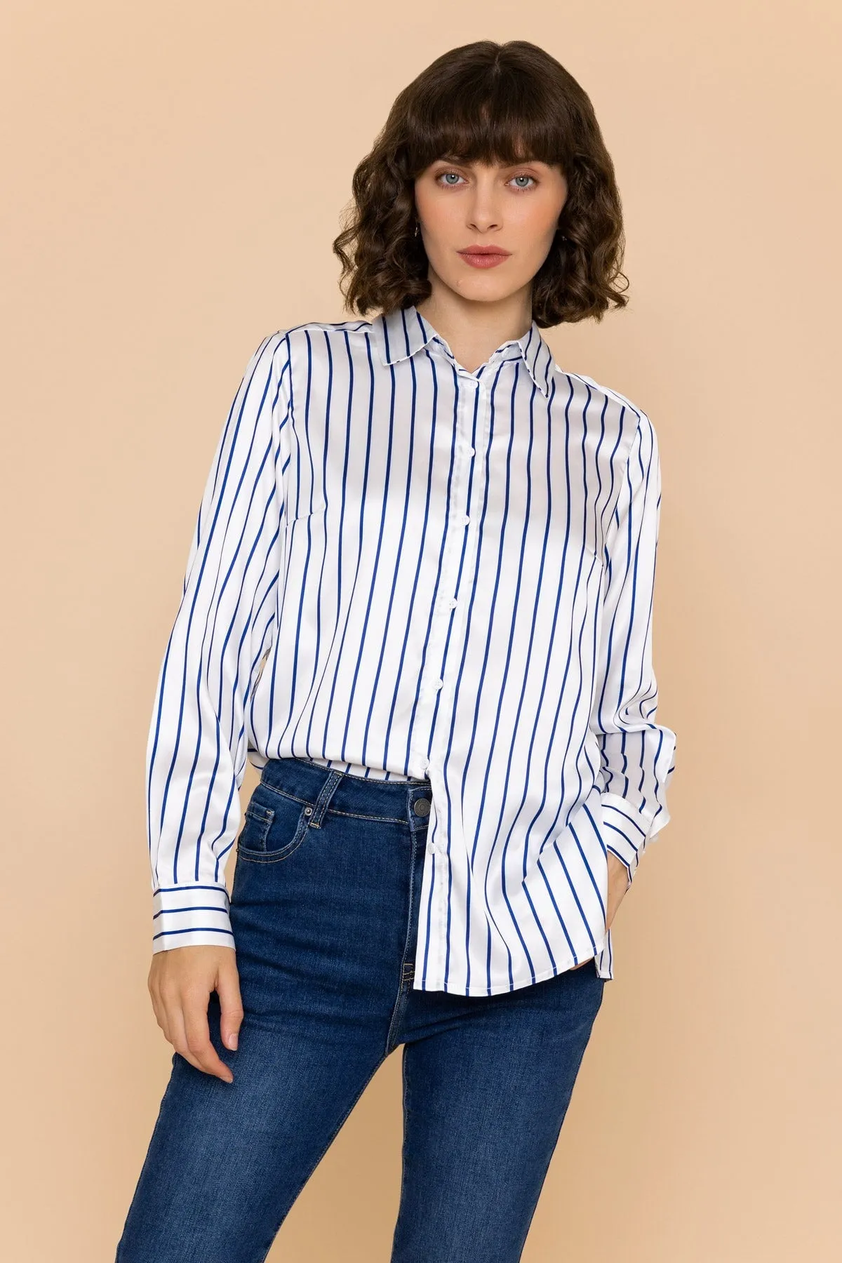 Blue Silky Stripe Shirt