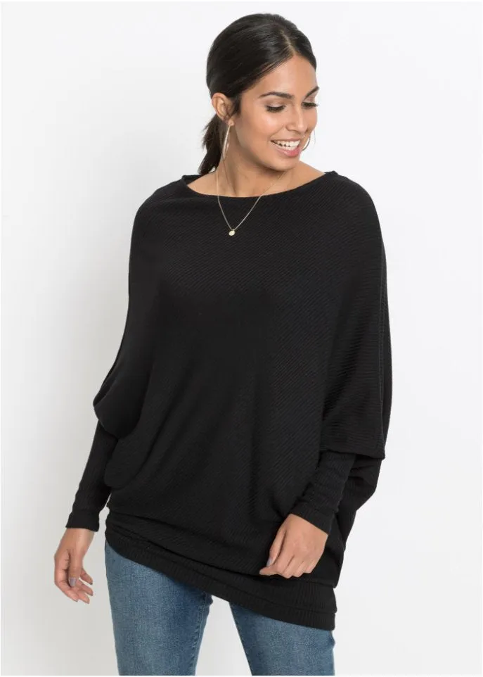 Bodyflirt oversized sweater with asymmetrical hem, black