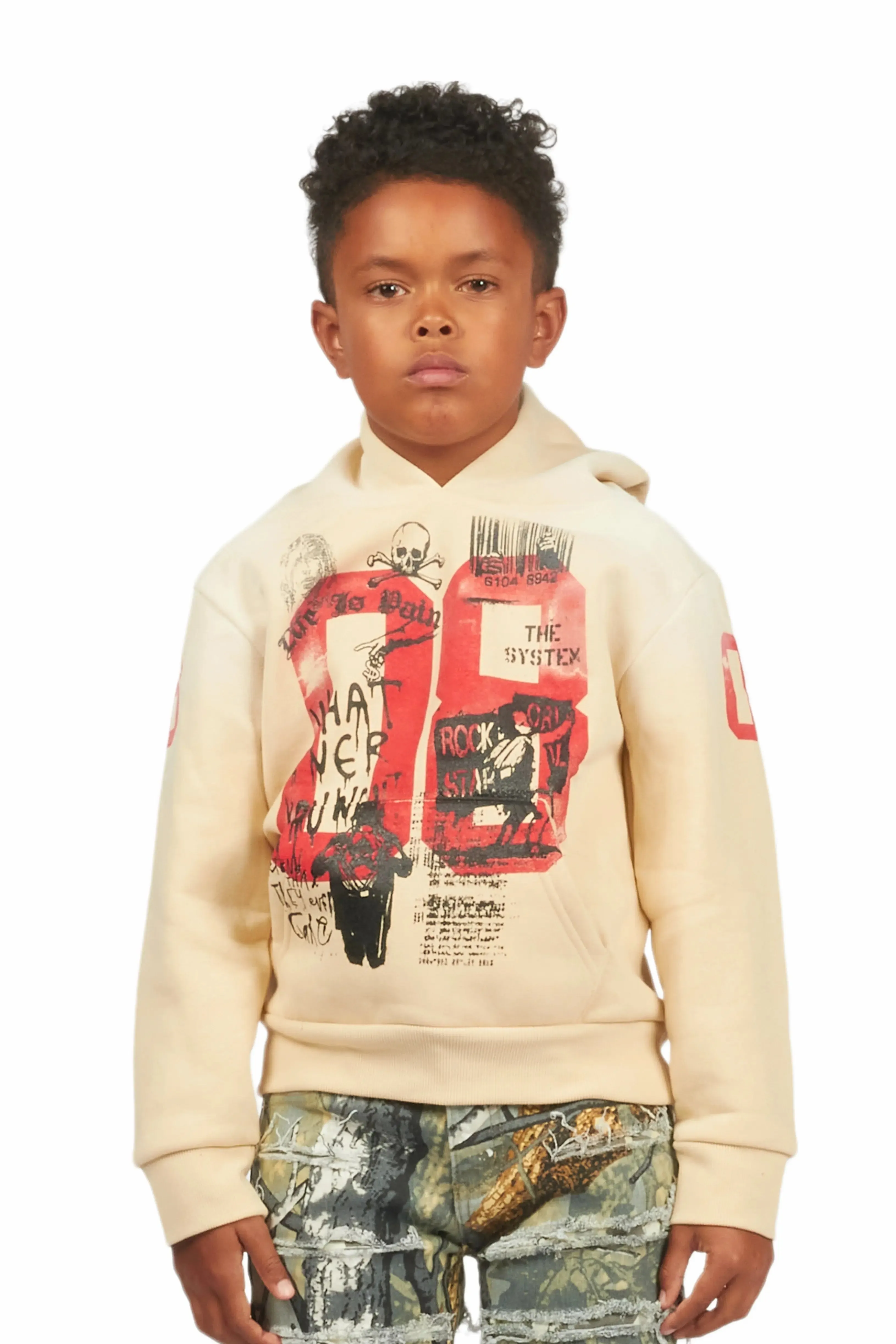 Boys Beau Beige Graphic Hoodie