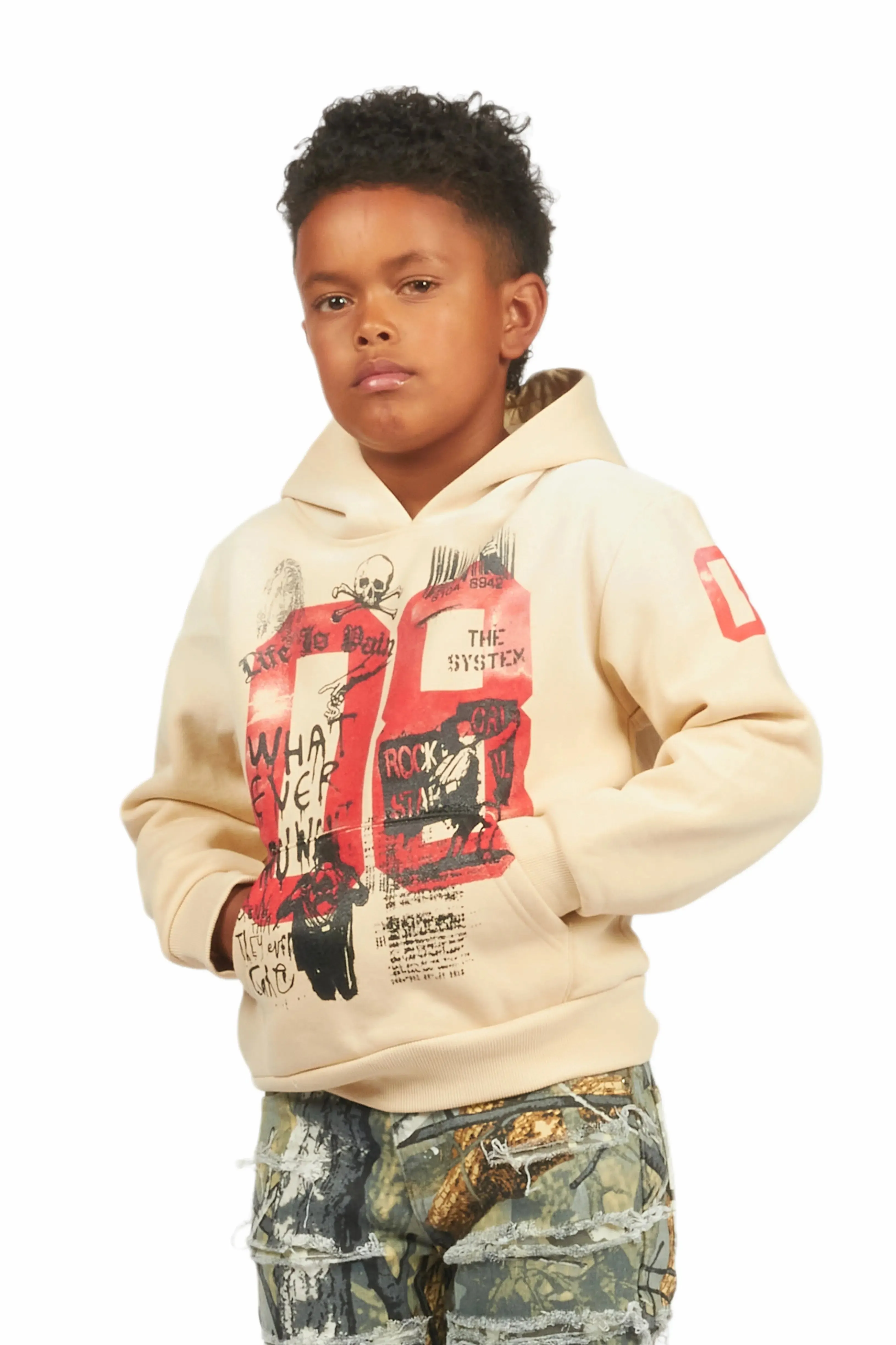 Boys Beau Beige Graphic Hoodie