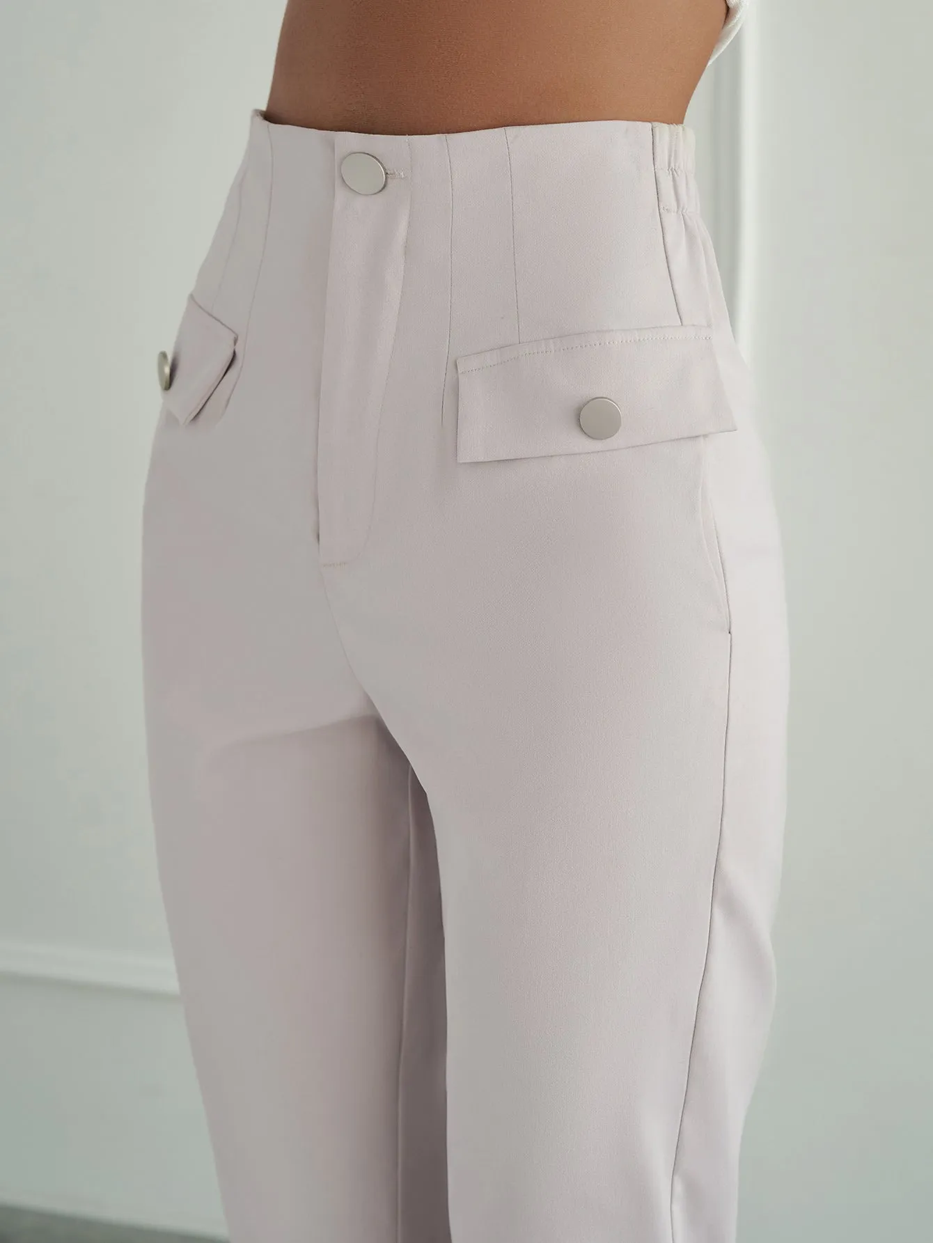 Buttoned  Elastic Detail Cuffed Pants