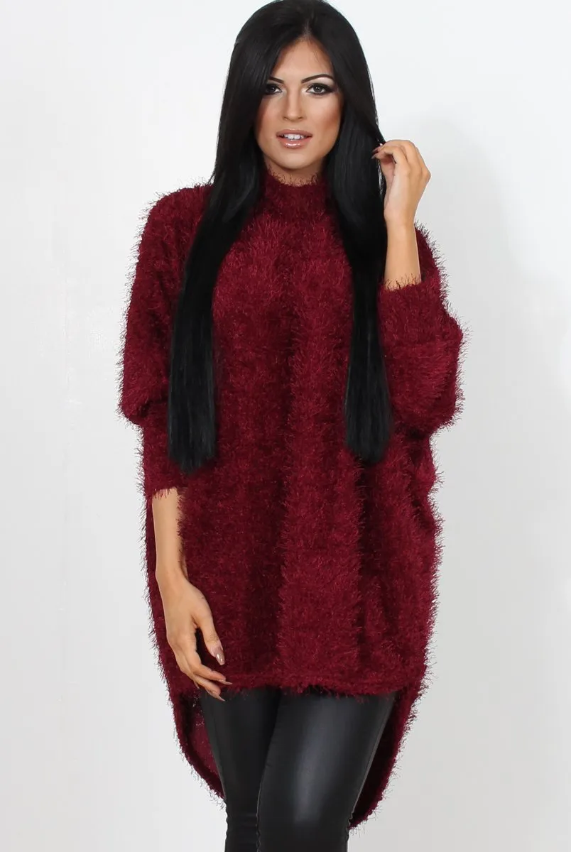 Carrie Wine Drooped Back Knitted Jumper