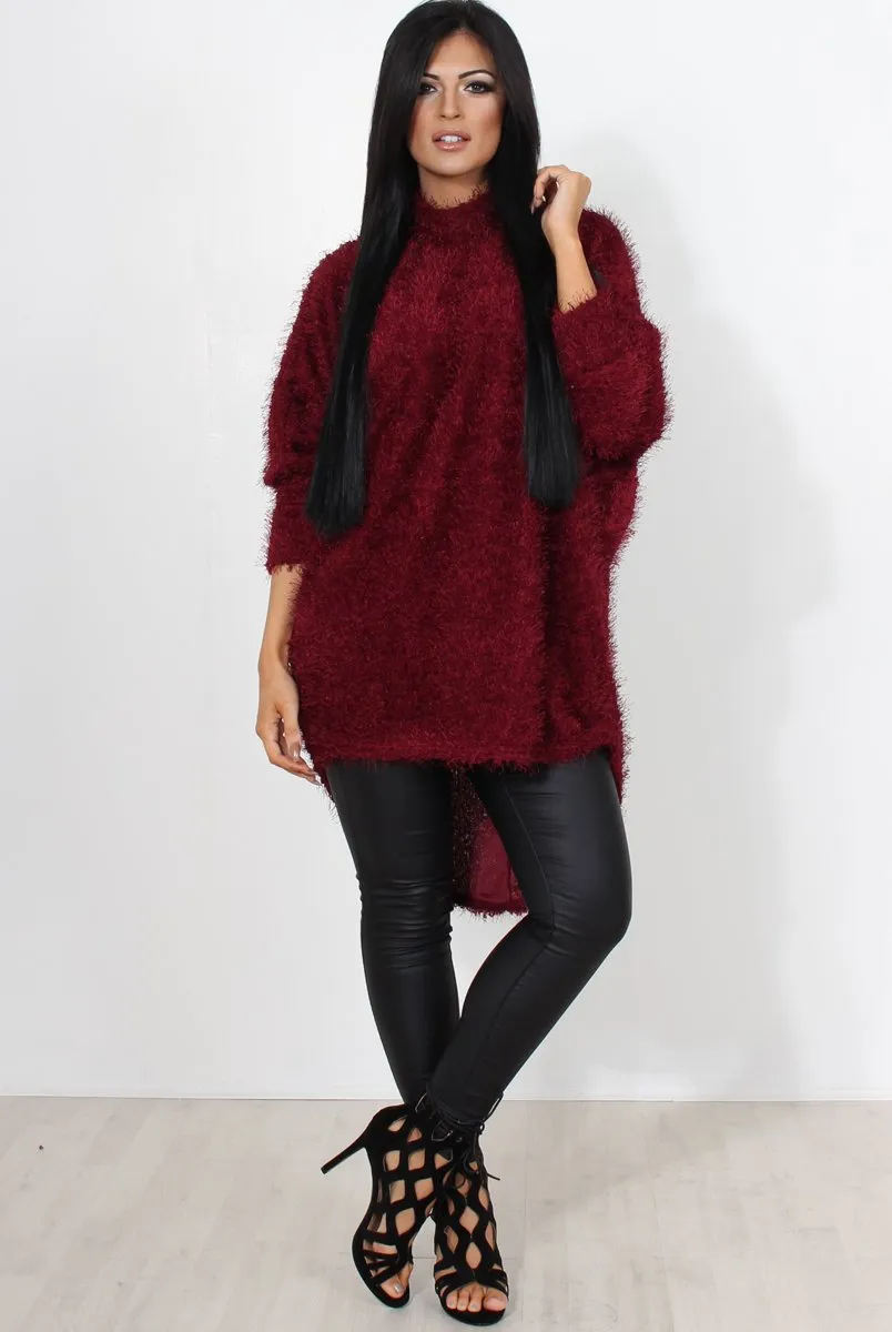 Carrie Wine Drooped Back Knitted Jumper