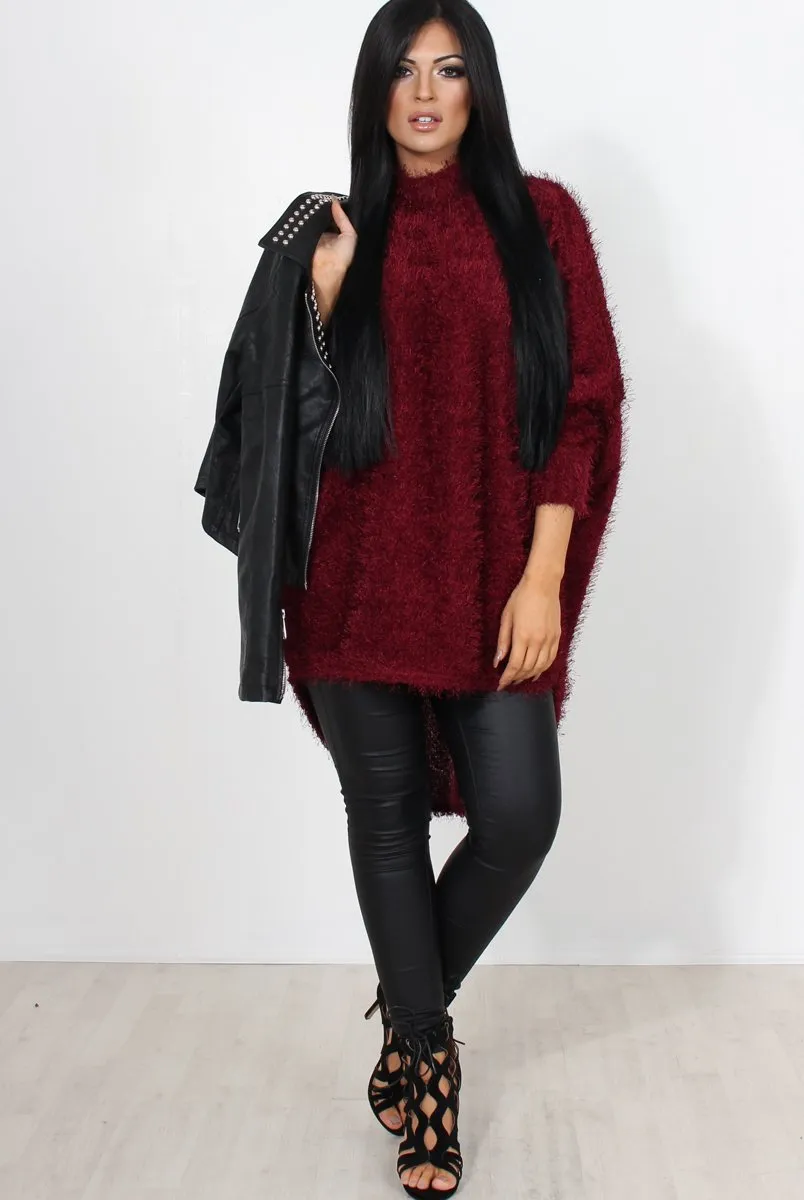 Carrie Wine Drooped Back Knitted Jumper