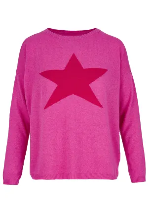 Cashmere Mix Sweater in Bubblegum Pink with Cerise Star