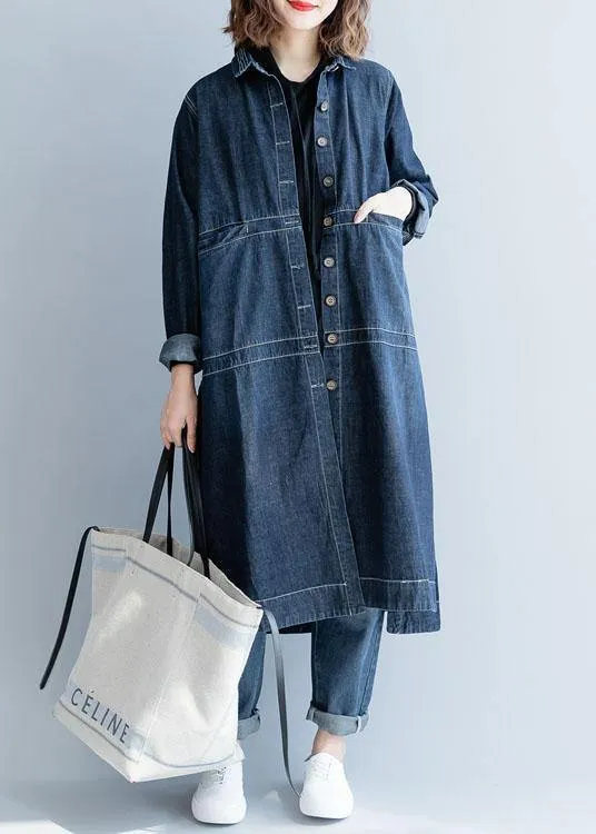 Chic side open Fine coats women denim blue loose jackets fall