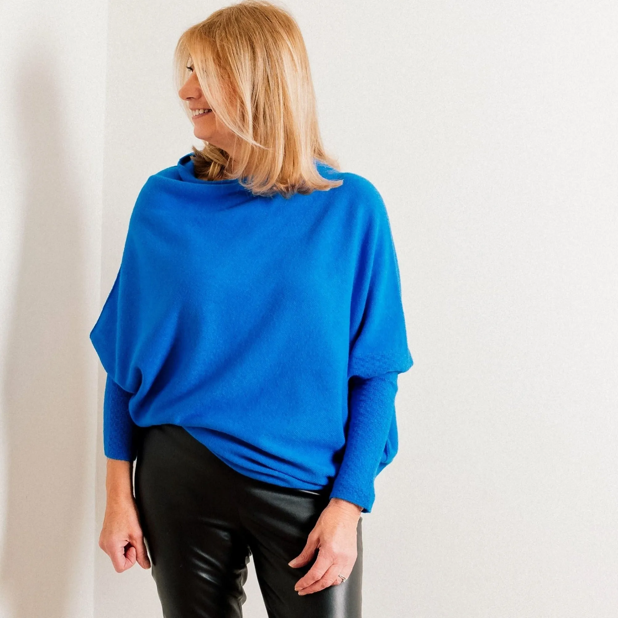 Cobalt Blue Supersoft Asymmetric Fine Knit Easy Wear Jumper