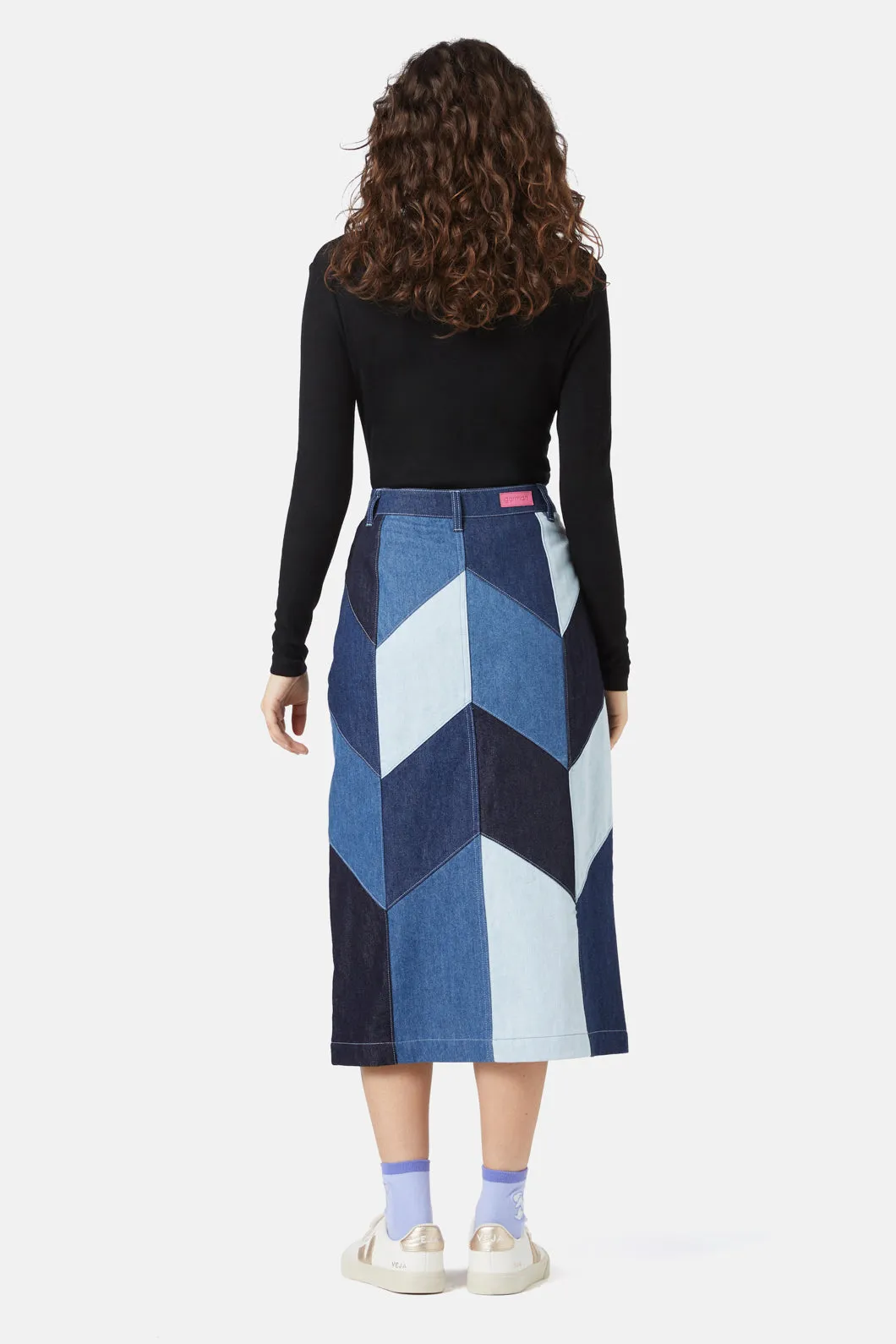 Dallas Spliced Denim Skirt