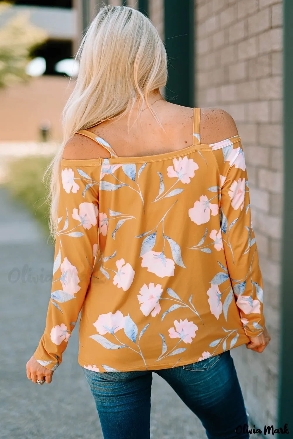 Deanwangkt - Yellow Floral Off Shoulder Long Sleeve Top