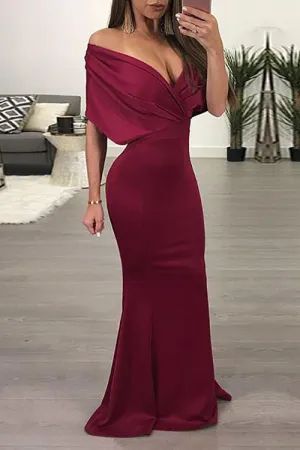 Deep V Neck Bat Mermaid Maxi Dress