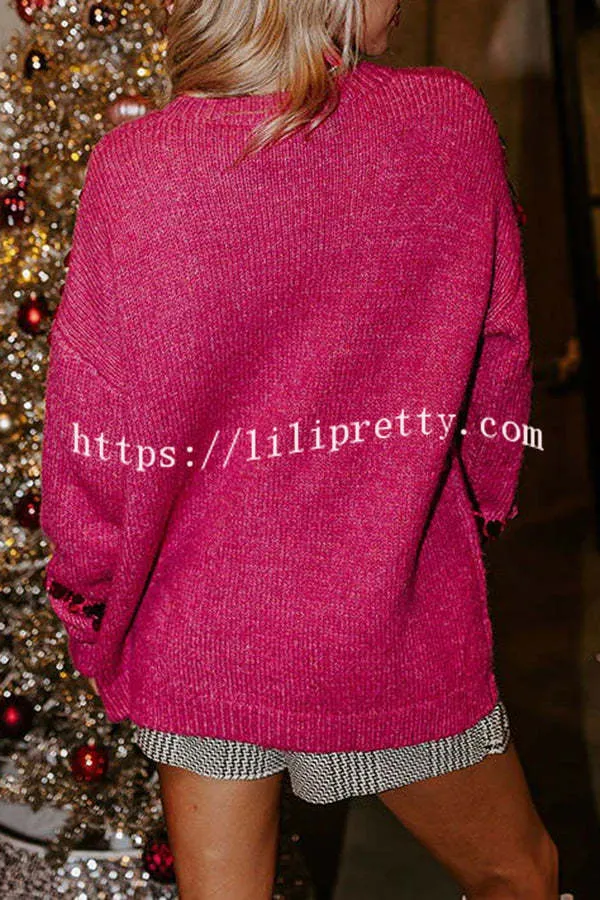 Feel Festive and Cozy Knit Sequin Loose Pullover Sweater