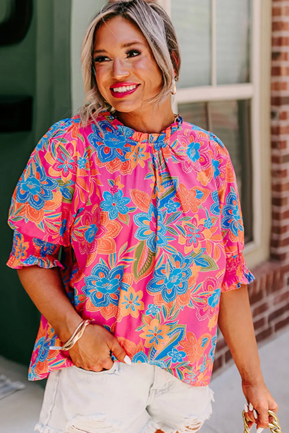 Floral Frilly Plus Size Blouse