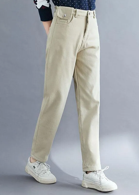 French khaki trousers trendy plus size spring pockets pattern