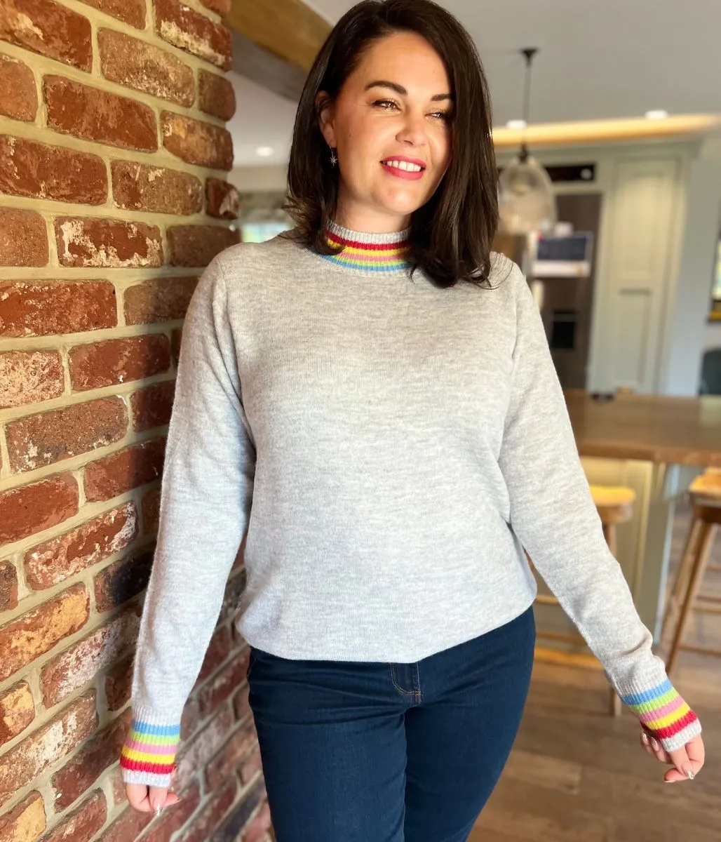 Grey Audrey Rainbow Trim Tunic Jumper