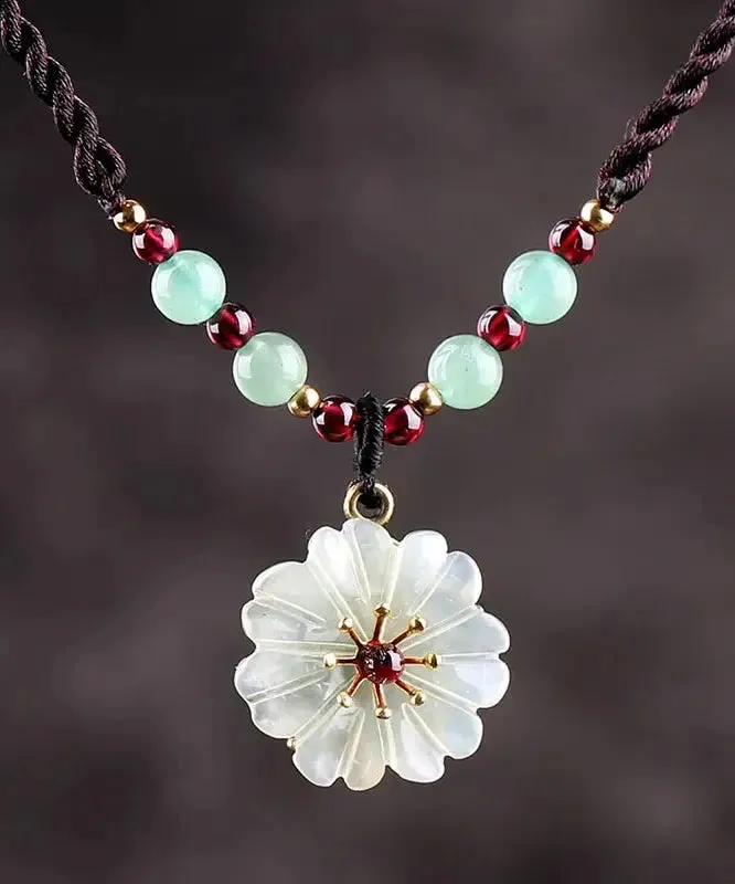 Handmade Green Crystal Jade Floral Pendant Necklace ML0290