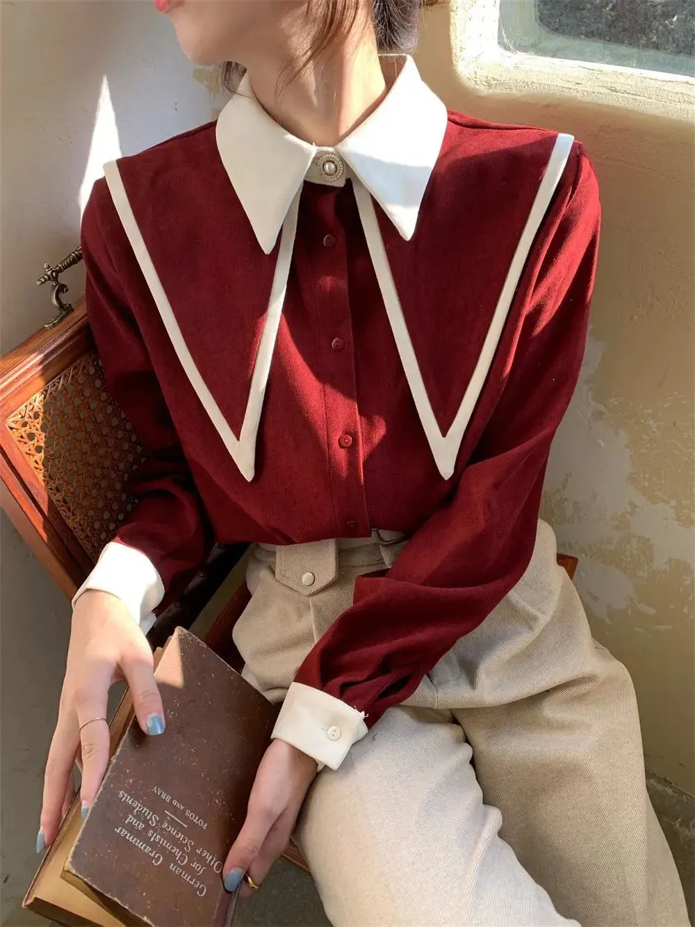 JuliaFashion - 2024 Sharp Ruffle Turn Down Collar Blouse Women Tops Korean Fashion Clothing