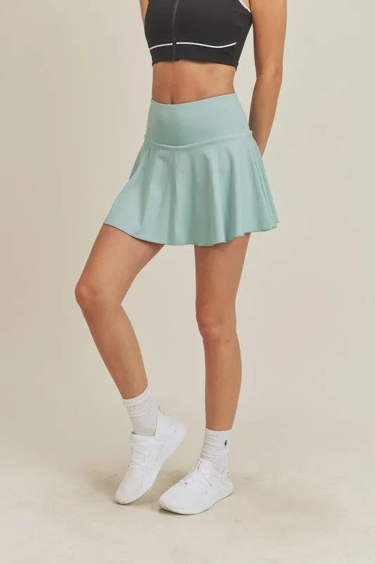 Light Blue Active Tennis Skirt with Lining Pocketed Shorts