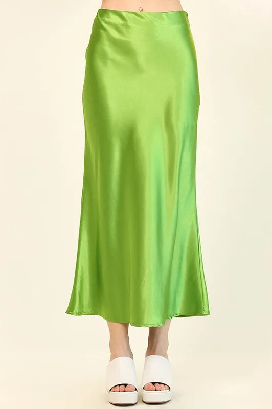 Light Green Glossy Satin Mermaid Midi Skirts