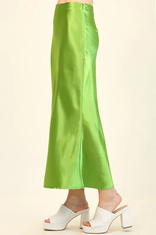 Light Green Glossy Satin Mermaid Midi Skirts