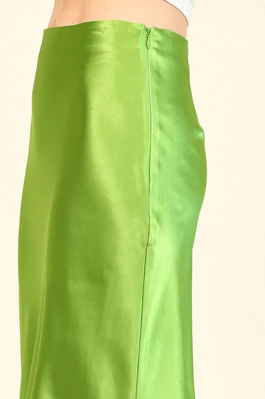 Light Green Glossy Satin Mermaid Midi Skirts