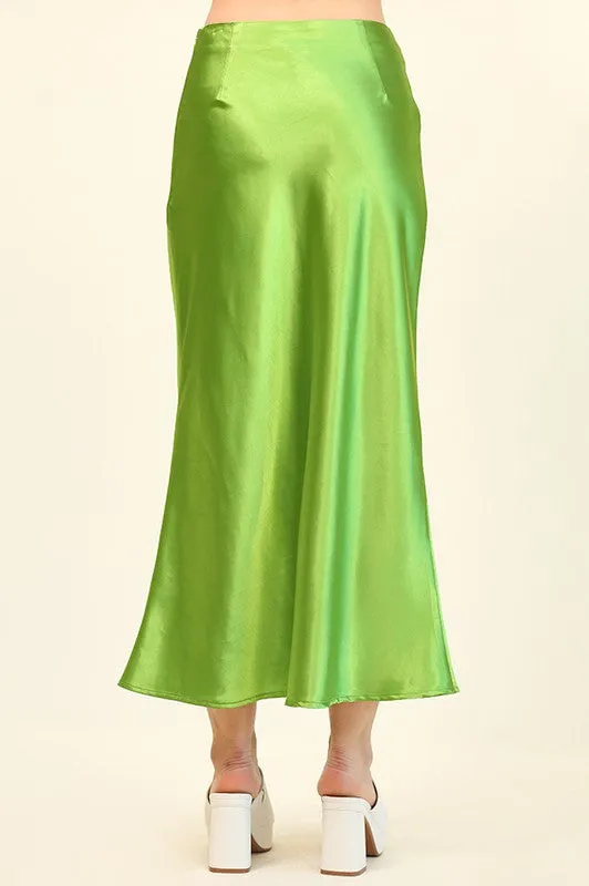 Light Green Glossy Satin Mermaid Midi Skirts