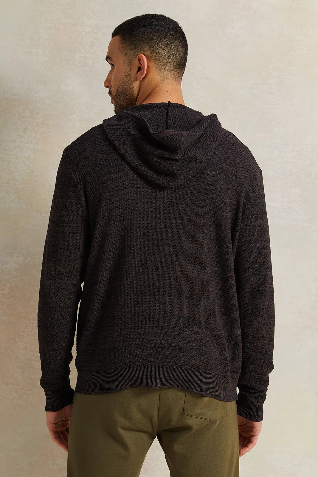 Men Brown Knitwear Hooded Pullover