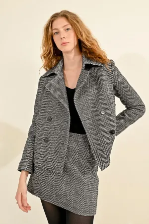 Molly Bracken Cropped Herringbone Jacket Black/Off-white