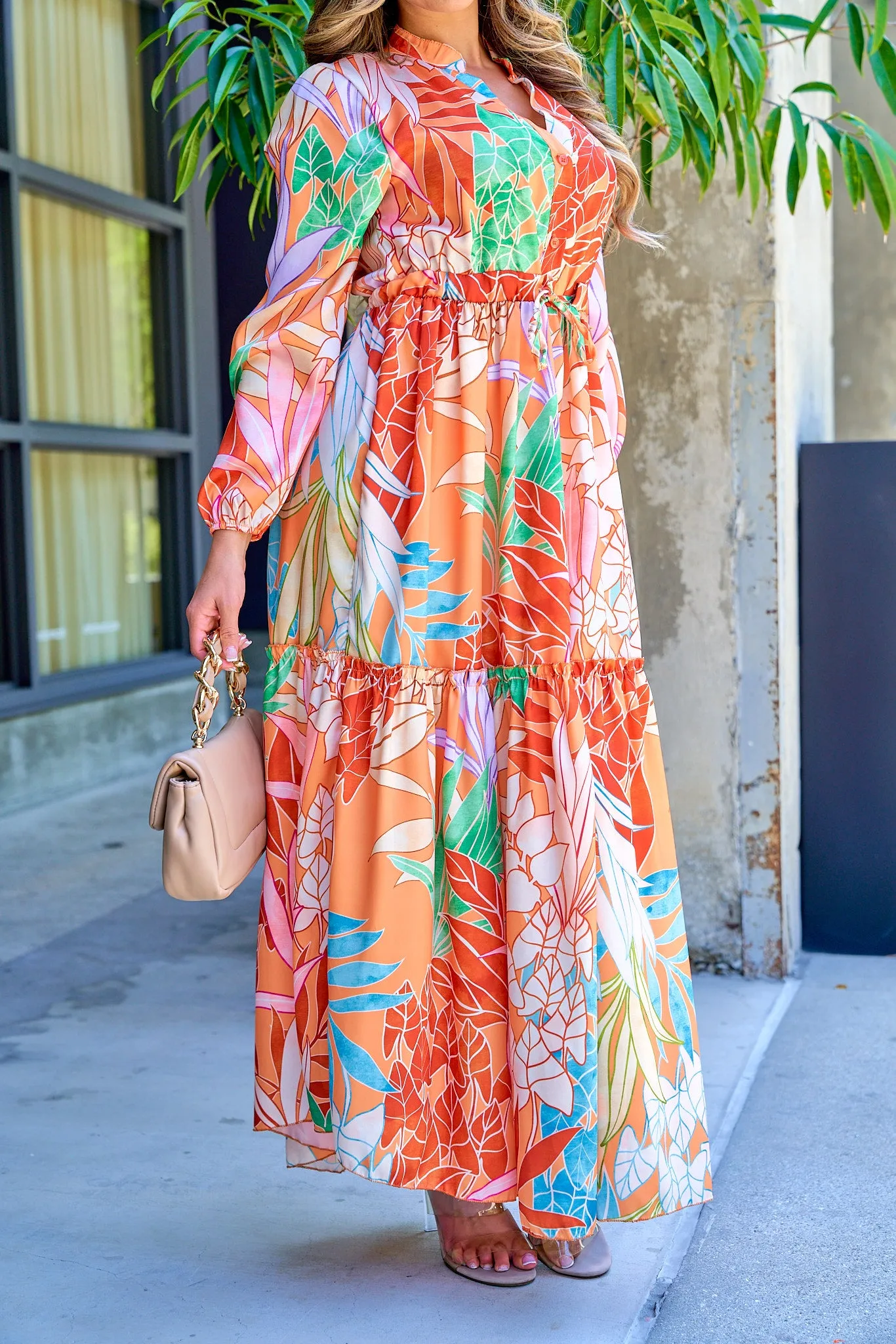 Orange Printed Maxi Dress