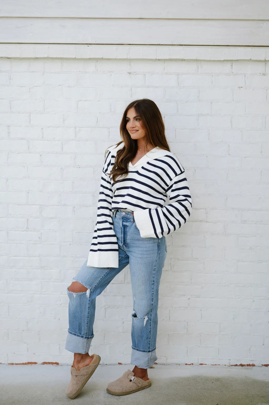 Oversized Striped Sweater-Cream