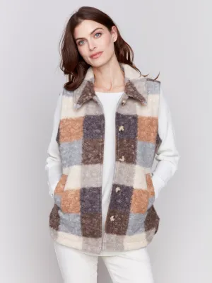 Plaid Bouclé Knit Vest - Terracotta