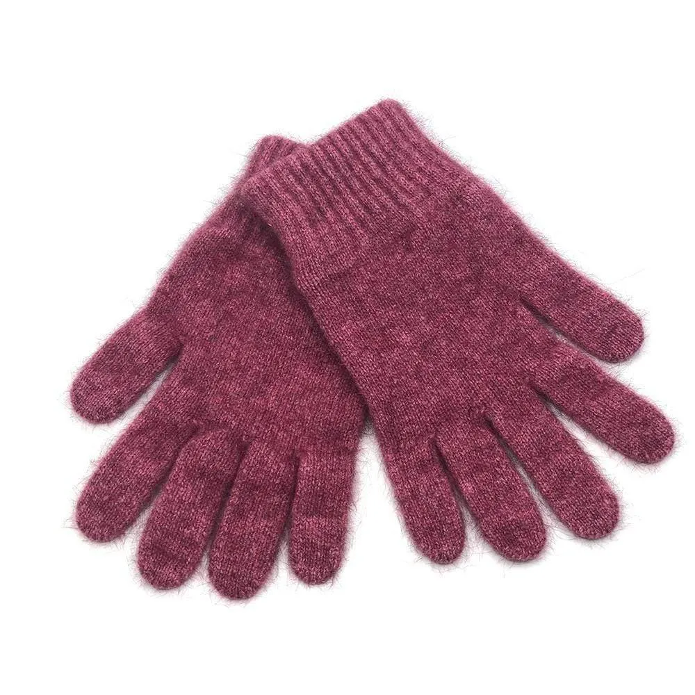 Plain Possum Merino Gloves - Rose