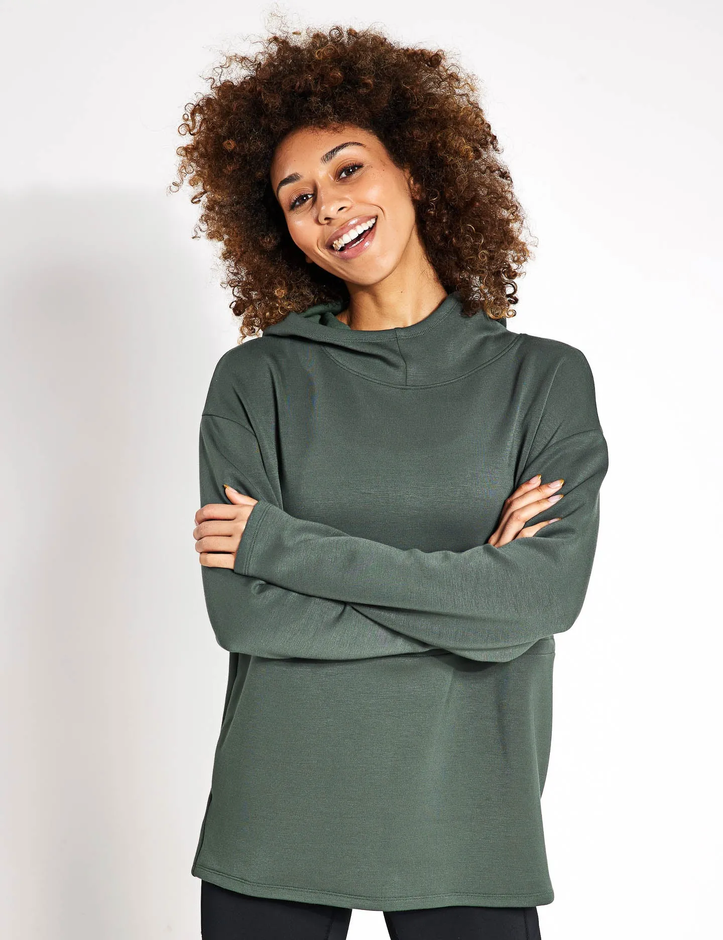 Relaxed Yoga Longline Hoodie - Dark Sage