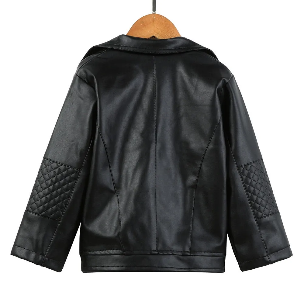 Spring & Autumn Chic Leather Wind Jackets With Metal Buttons For Boys/Girls