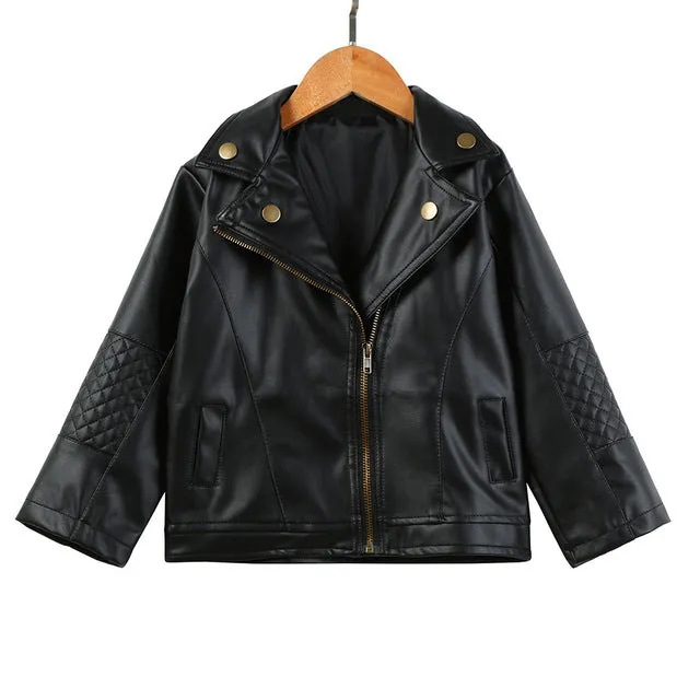 Spring & Autumn Chic Leather Wind Jackets With Metal Buttons For Boys/Girls