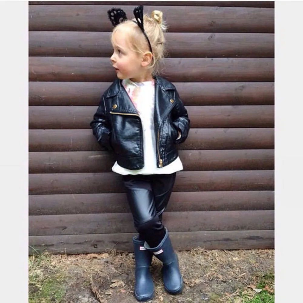 Spring & Autumn Chic Leather Wind Jackets With Metal Buttons For Boys/Girls