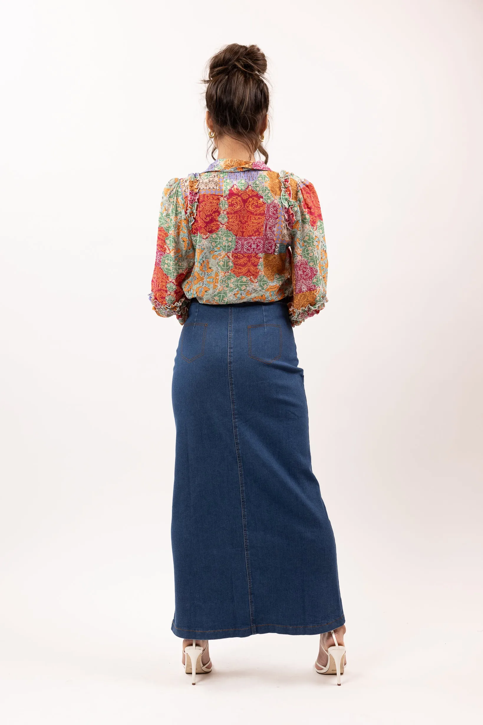 Stretch Denim Pencil Skirt